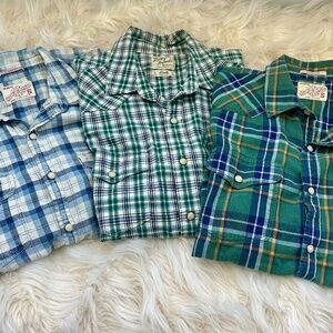 Lot Of 3 Lucky Brand Long Sleeve Plaid Shirts Men's Small